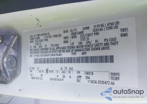 2015 Ford Escape Se from USA, damaged, VIN 1FMCU0G90FUB41640